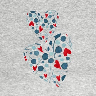 Watercolor hand-painted leaves hearts composition T-Shirt